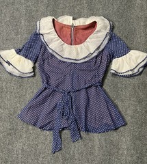 Vintage 60s 70s Polka Dot Blouse Ruffled Sleeves And Collar Ladies Garment
