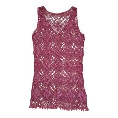 Beaded Festival Tank Top Magenta Pink Crochet Open Knit Metallic Fringe