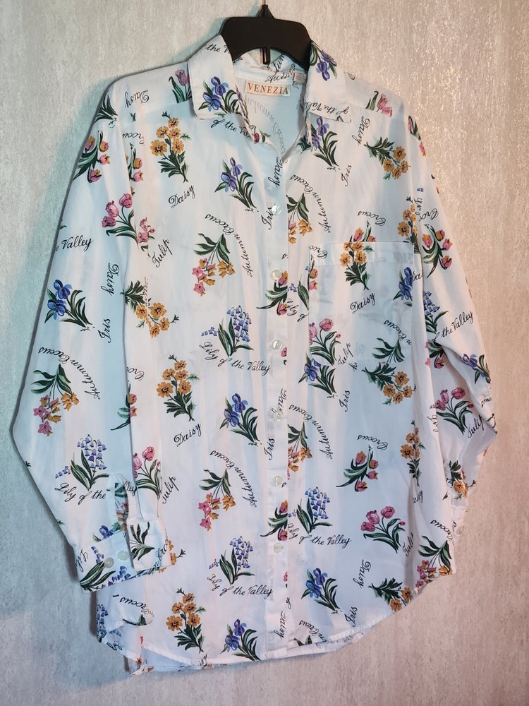 Vintage Women’s 80’s Venezia Floral Botanical Long Sleeve Shirt Size 14/16
