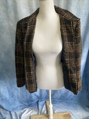 VTG Sag Harbor Women’s 14 Petite Brown Plaid 90s Career Blazer Jacket F12072 14P