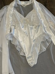 Vintage Dentelle White Lace Lingerie Set Bodysuit M Robe L NWT