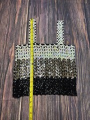 Vintage 1970s 1980s Sequin Stretchy Party Disco Club Black Silver Ivory Crop Top