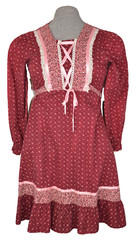 Prairie Mini DRESS Vtg 1970s Floral Lace Up Ruffle Tucks Corset Large 26W x33 XS