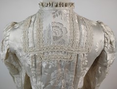 Antique Victorian Bodice – Ivory Silk Brocade with Floral Jacquard & Lace Trim