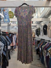 1940’s Cold Rayon Pink Blue Floral Sequin Embellished Dress Side Zip Small