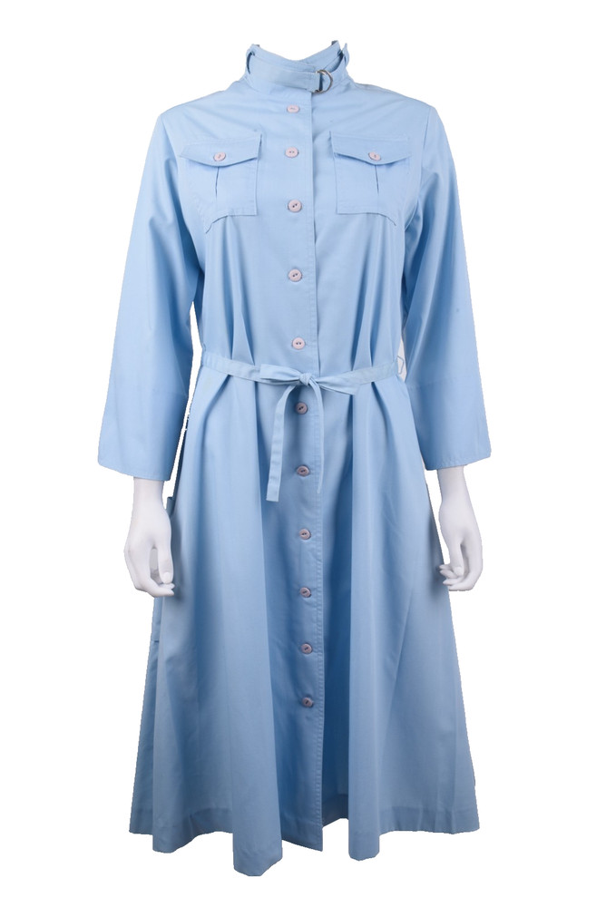 Vintage Serbin of Florida Womans Shirt Dress Size 12 Blue Tie Belt Neru Collar