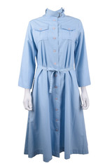 Vintage Serbin of Florida Womans Shirt Dress Size 12 Blue Tie Belt Neru Collar
