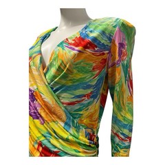 Vintage 1990s Leonard Paris Silk Dress Women’s Medium Colorful Jersey Knit