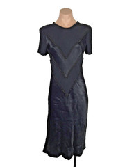 Wild Rose Vtg Dress Beaded Satin Women’s Size 8 Black Sexy LBD Slip USA MADE