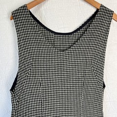 Vintage Wool Gingham Plaid Jumper Dress Pinafore Black Grey Homemade Pullover M