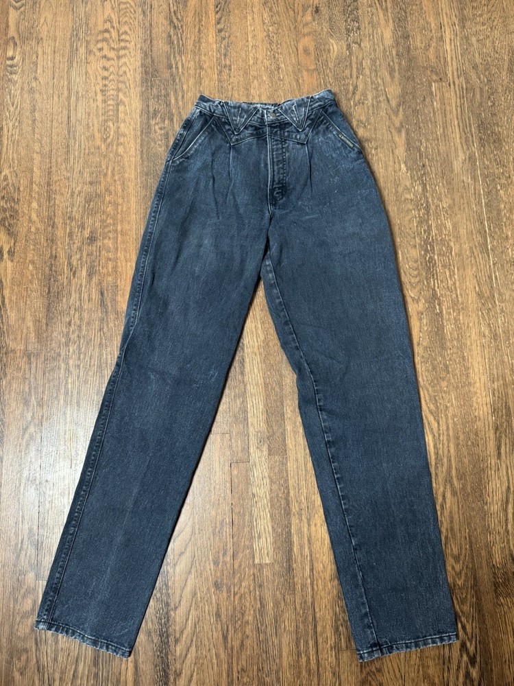 Vintage Rocky Mountain High Waisted Western Jeans Black Pleated Tapered 29/9