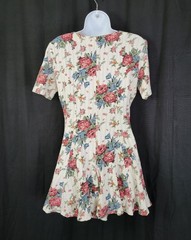 Vintage Zanoni Ivory Romper w Pink/Blue/Green Florals & Square Neckline Size M