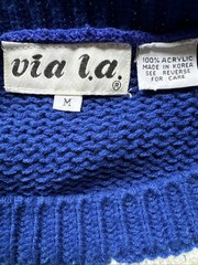 Vintage 1980s Via L.A. Sweater Size Medium Blue White Chevron Colorblock