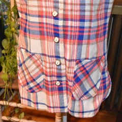 Vintage 60s 70s Plaid Grandma Core Knit Vest Pockets Red-Blue-Beige Size Large