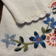 Vintage Haband Cardigan Sweater Large , Embroidered Flowers, 55 Ramie 45 Cotton