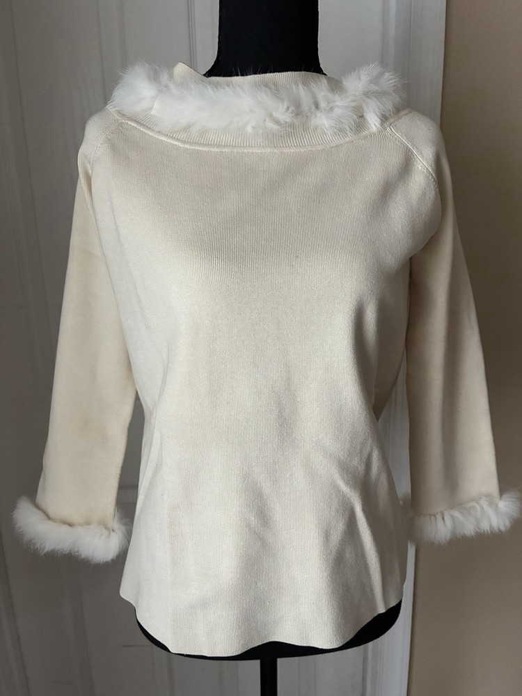 VTG Sweater Works Cream Tone, Pullover Size Extra Large Rabbit Hair Cuffs&collar