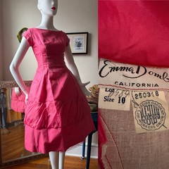Vtg 50s EMMA DOMB Hot Pink Silk & Tulle Midi Cupcake Prom Party Dress S 36/26
