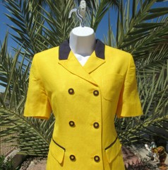 VTG 1980s HARVE BERNARD YELLOW SIZE 4 SKIRT & JACKET SUIT LINEN RAYON BLEND