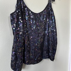 VTG 100% Silk Sequins Beaded Spaghetti Black Strap Top Spell Bound Size Medium