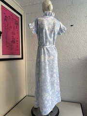 vintage dress Saks Fifth Avenue floral house dress maxi Blue cottage ruffle 70s