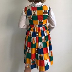 Vintage 1960s Cotton Chess Multicolor Patchwork Novelty Print Dress S/M