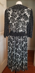 VTG Sz.6 Grandma Chic, Black & White Pleated Dress, Puff Sleeves, Cottage Core