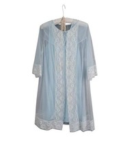 Vintage 60’s Blue Chiffon Peignoir Nightgown DRESS GORGEOUS L-XL