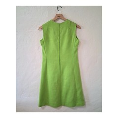 VTG 1960s Mod Shift Dress Lime Green Cotton Sleeveless Chevron Seam Midi M