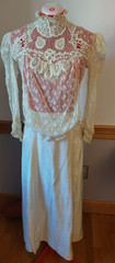 Antique 1900 Edwardian Lace Over Bodice and Silk Under Skirt