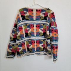 Express Tricot Vintage Hand Knitted 100% Wool Multicolor Patchwork Cardigan M/L