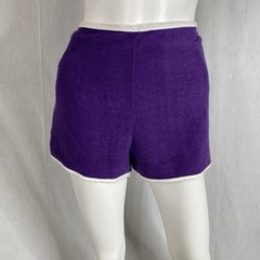 60s 70s purple terry cloth wrap shorts white trim waist 24-28″ hippy beach vtg