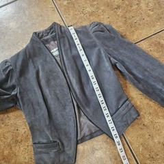 Vintage Split End Leather Jacket Cropped 80s Glam Rock Womens 3/4 Charcoal Grey