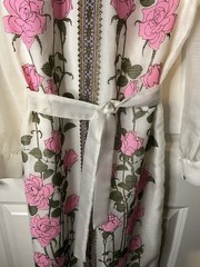 1970s VTG Alfred Shaheen Cheongsam Maxi Dress White Pink Flowers Size 16 W/belt