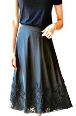 Onyx Nite Midi Black Taffeta Round Skirt Ribbon Trim Y2K Swing Dance Sz Med