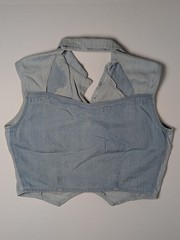 Vtg. 1980s-1990s Womens Bonjour Striped Denim Vest Size Large Western Boho Style