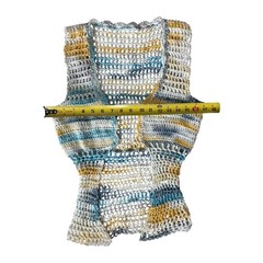 Handmade Crochet Vest | Striped Cream Gold Teal | Artisan One-of-a-Kind