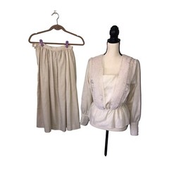 Graduation Dress Vintage 2 Piece Set Size S Lace Long Sleeve 80s Modest Granny