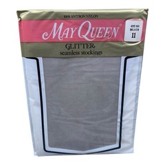 Vtg Antron Nylon MAY QUEEN Silver Glitter Seamless Stockings Stockings 11 35″
