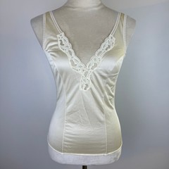 Vtg 60’s Greenco Maid Cream Nylon Tricot Lace Trim Camisole Top Sm Made in USA