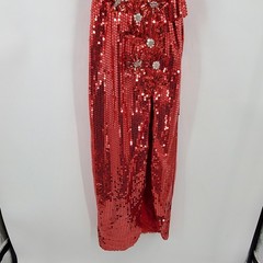 Alyce Designs Vintage Red Silver Sequin Floral Beaded Evening Gown Size 6 Slit