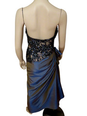 San Carlin Sz 6 Formal Gown Maxi Dress Sz 6 Teal Silk Taffeta Beaded Vintage 90s