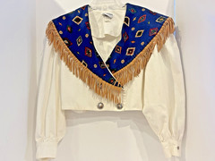 VTG Banjo Dallas Texas Crop Top Western Fringe Cowgirl Jacket Silver Star Button