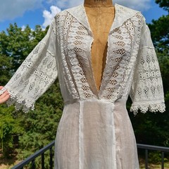 Vintage Early 1900s Antique Batiste Battenburg Lace Edwardian Tea Lawn Dress