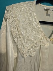 Vtg 80s Sz 10 Impressions Blouse Lace Collar Ivory Satin Romantic Shoulder Pads