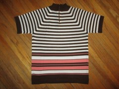 vtg WOMENS POLYESTER K-MART SHIRT Top Blouse 1960s 1970s Stripe Zip Neck Size 36