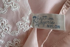 Vintage Pretty in Peachy Pink Rhythm Lingerie Nylon Nightgown Cup Size 36