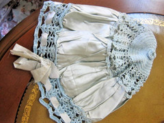 Antique Edwardian Blue Silk and Crochet Hand Made Nightcap/Hair bonnet