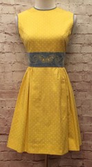 Vintage Country Junior Dress Size 5 Yellow Polka Dot Chambray Trim Sleeveless