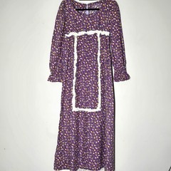 VTG Handmade Prairie Empire Maxi Dress Purple Floral Lace Trim Cottagecore S