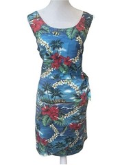 VTG Hawaiian tropical sarong wrap dress made in Hawaii resort wear hibiscus LG